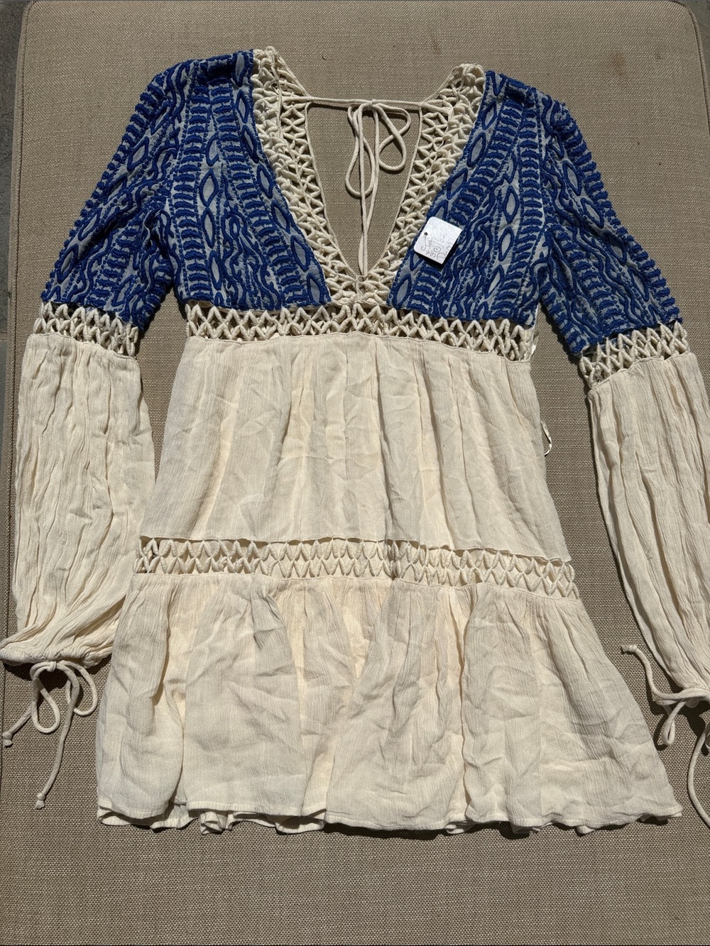 Free People Boho Blue & Cream Crochet Dress BNWT